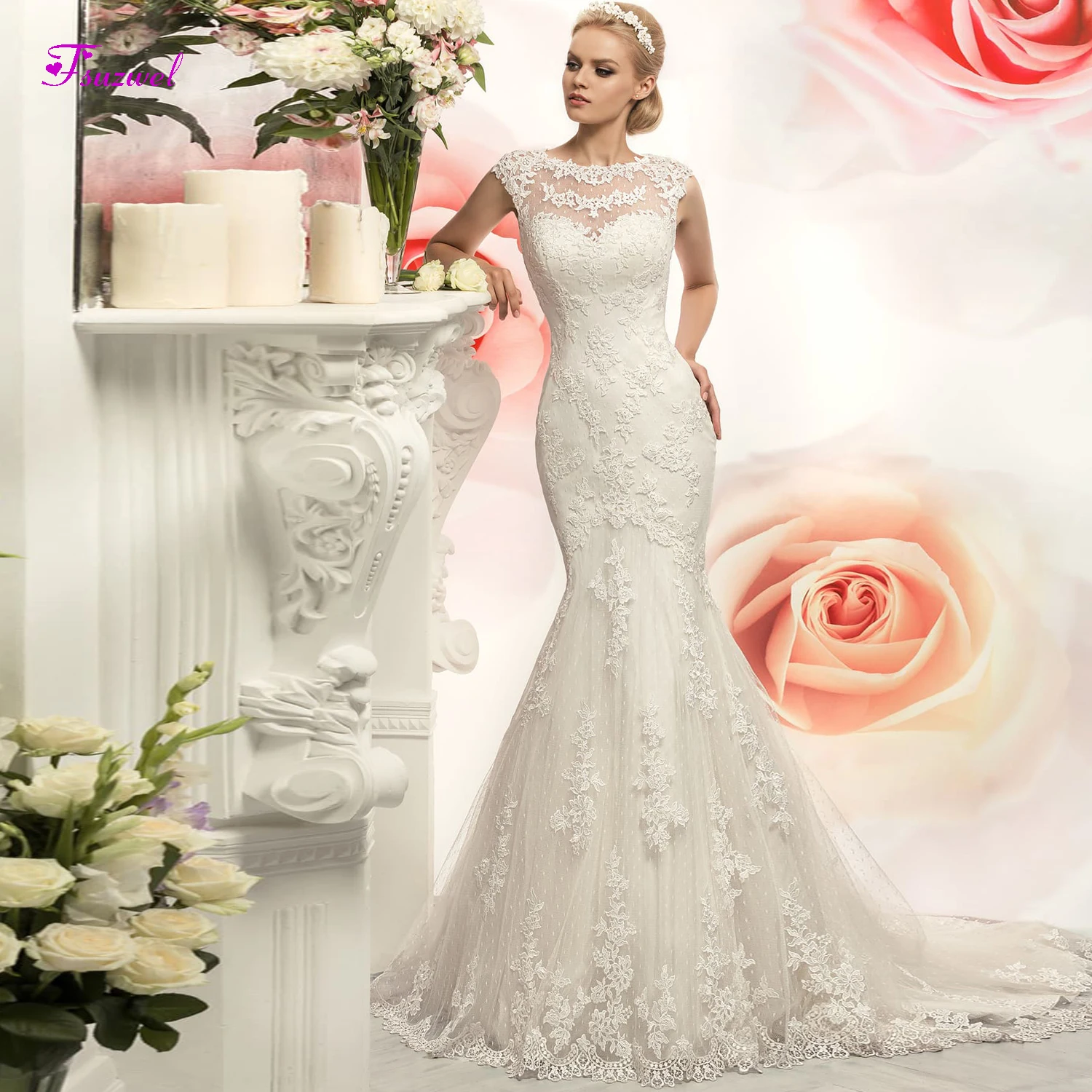 Fsuzwel Gorgeous Appliques Brush Train Lace Mermaid Wedding Dresses 2020 Romantic O-Neck Cap Sleeve Trumpet Bride Gown Plus Size
Fsuzwel Gorgeous Appliques Brush Train Lace Mermaid Wedding Dresses 2020 Romantic O-Neck Cap Sleeve Trumpet Bride Gown Plus Size