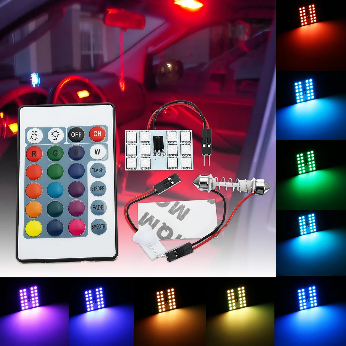 T10 5050 SMD RGB Remote Controller LED Panel Car Auto Interior Reading Map Lamp Bulb With Sticker Festoon Flash Strobe Lamp
T10 5050 SMD RGB Remote Controller LED Panel Car Auto Interior Reading Map Lamp Bulb With Sticker Festoon Flash Strobe Lamp