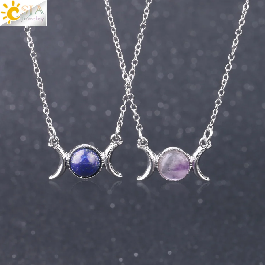 CSJA Vintage Crescent Clavicle Necklace Moon Sun Pendants Silver Color Choker Natural Stone Short Necklaces for Women Girls F707
CSJA Vintage Crescent Clavicle Necklace Moon Sun Pendants Silver Color Choker Natural Stone Short Necklaces for Women Girls F707