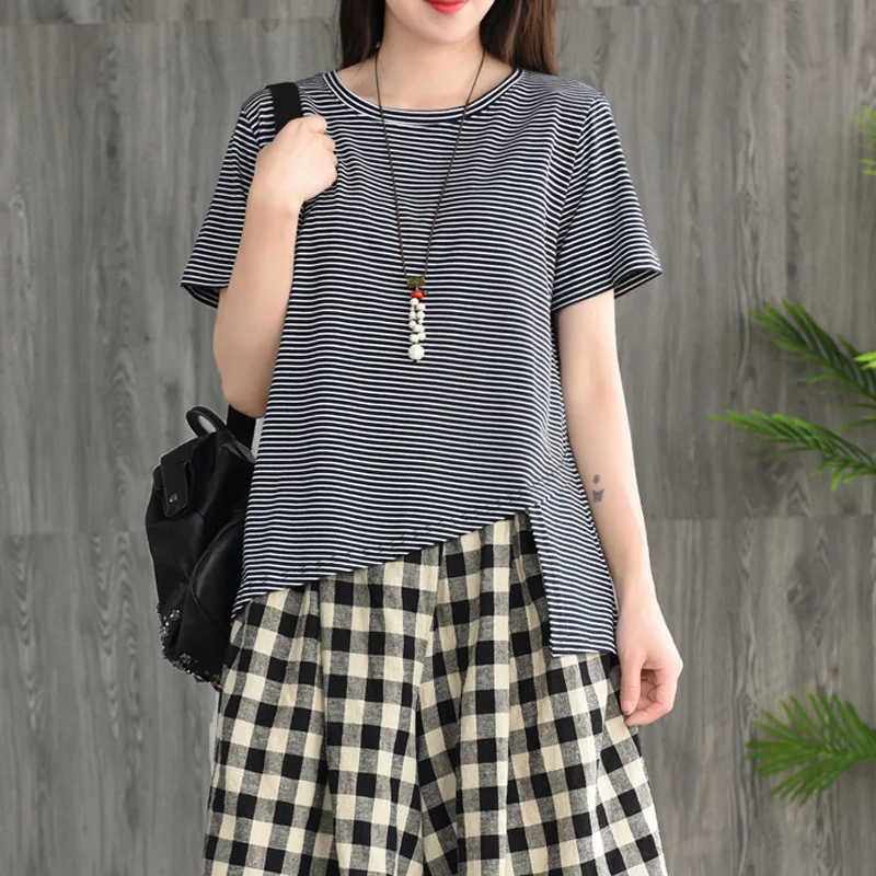 Runback Striped Tee Shirt Femme Cotton O-neck Short Sleeve T Shirt 2019 Loose Plus Size Chemise Femme Oversize Summer Tops
Runback Striped Tee Shirt Femme Cotton O-neck Short Sleeve T Shirt 2019 Loose Plus Size Chemise Femme Oversize Summer Tops