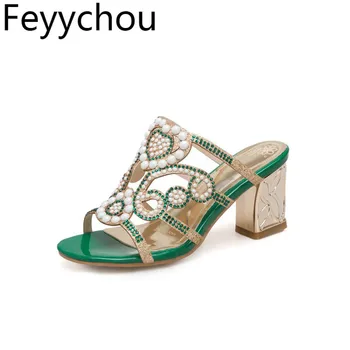 Women Slippers Mules Shoes Summer Spring Pu High Heels Crystal Bling Peep Toe Outside Casual Slides 2018 Sexy Fashion Gold Green
Women Slippers Mules Shoes Summer Spring Pu High Heels Crystal Bling Peep Toe Outside Casual Slides 2018 Sexy Fashion Gold Green