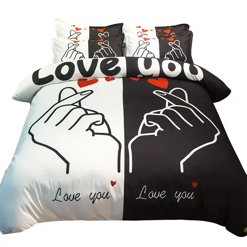 Love You Black And White Couple Bedding Sets Twin Queen King Size