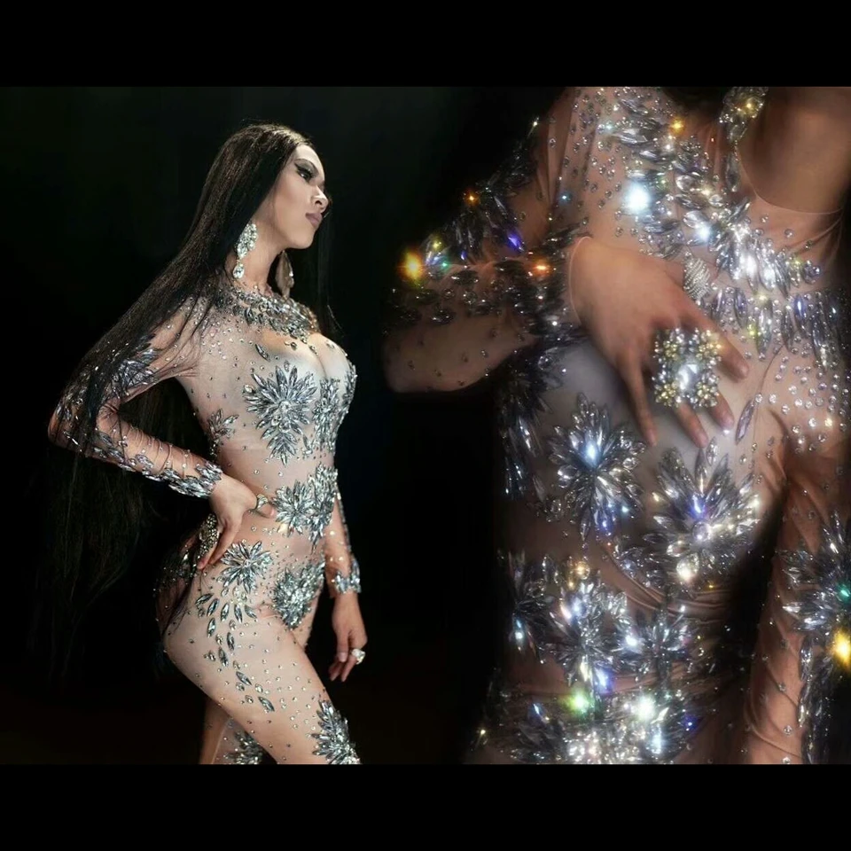 Fashion Rhinestones Jumpsuit Crystals Mesh See Through Bodysuit Women Stage Performance Dance Overalls Net Yarn Sexy Club Wear
Fashion Rhinestones Jumpsuit Crystals Mesh See Through Bodysuit Women Stage Performance Dance Overalls Net Yarn Sexy Club Wear