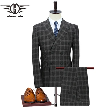 Plyesxale Men Suits Double Breasted Slim Fit Plaid Suits For Men 3 Pieces Sets 2020 High Quality Black Groom Wedding Suit Q351
Plyesxale Men Suits Double Breasted Slim Fit Plaid Suits For Men 3 Pieces Sets 2020 High Quality Black Groom Wedding Suit Q351