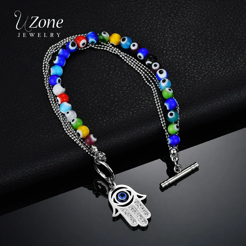 UZone titanium steel hamsa hand evil eye bracelet for women beads double layer lucky amulet hamsahand armbanden
UZone titanium steel hamsa hand evil eye bracelet for women beads double layer lucky amulet hamsahand armbanden