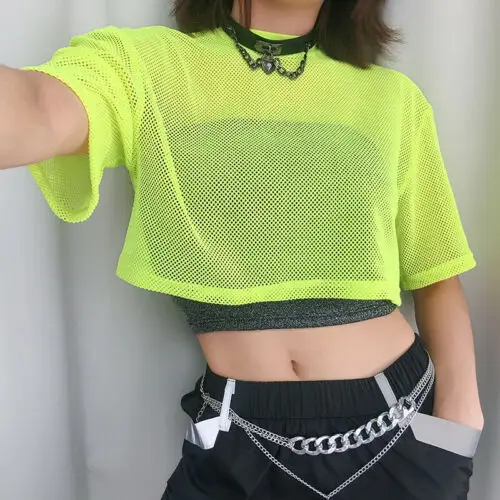 Fashion Women Sheer Mesh Crop Tops Neon Green See-Through Short Sleeve Casual T Shirt Punk Gothic Sexy Party Club Clothes
Fashion Women Sheer Mesh Crop Tops Neon Green See-Through Short Sleeve Casual T Shirt Punk Gothic Sexy Party Club Clothes