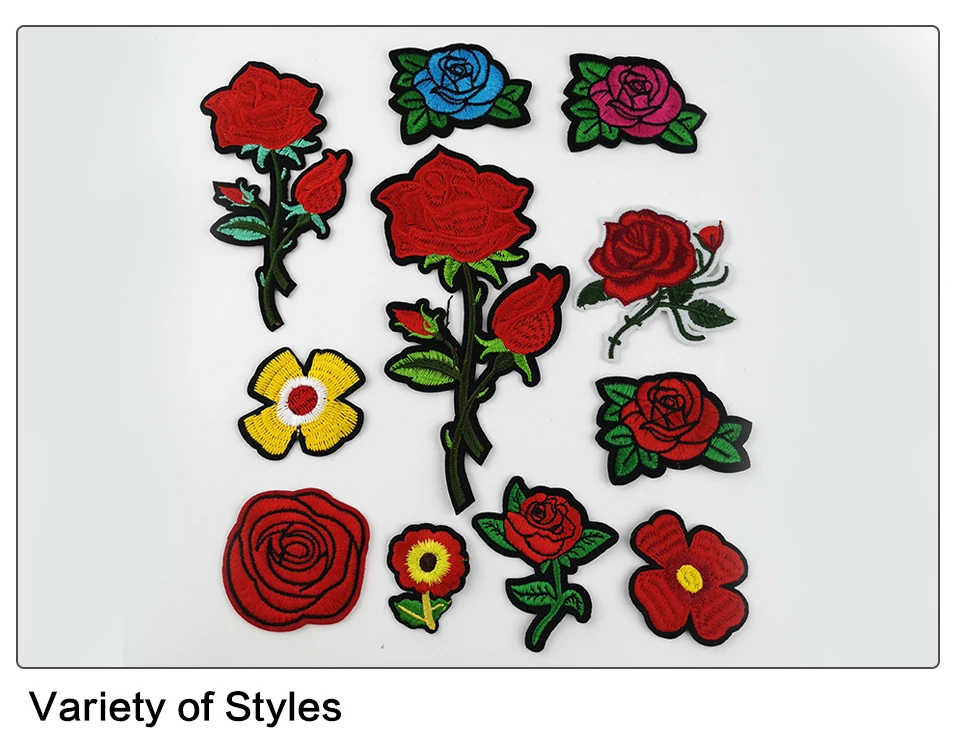 Embroidery Iron Flower Patches For Clothing Blue Red Embroidered 3D Flower Applique Parche Patches For Dress Large Small (5)