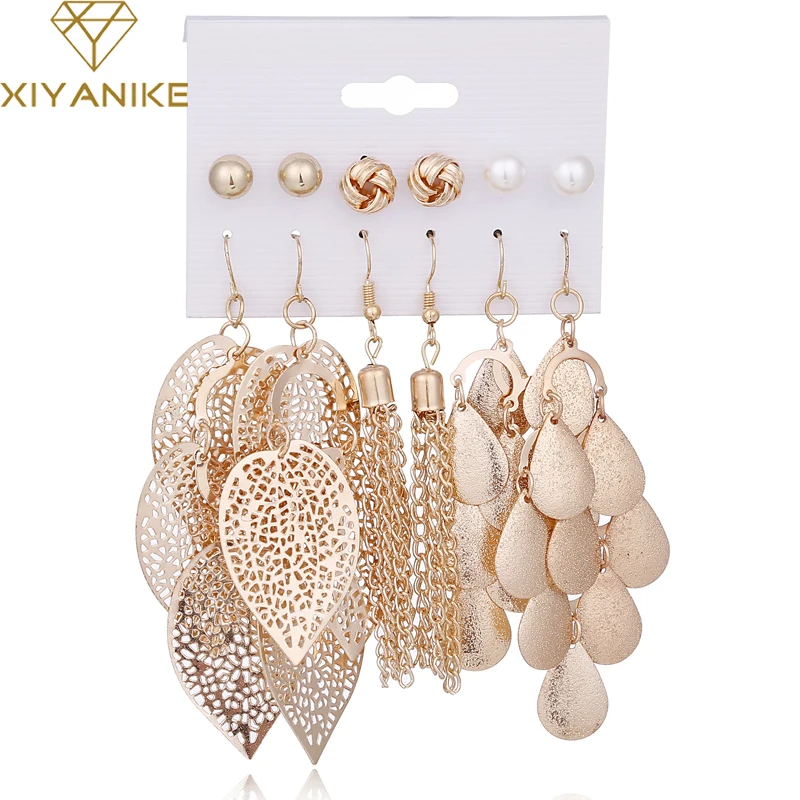 XIYANIKE 6 Pairs/Sets Vintage Gold Color Leaves Long Tassel Simulated Pearl Drop Earrings Set For Women New Brincos Jewelry E21
XIYANIKE 6 Pairs/Sets Vintage Gold Color Leaves Long Tassel Simulated Pearl Drop Earrings Set For Women New Brincos Jewelry E21
