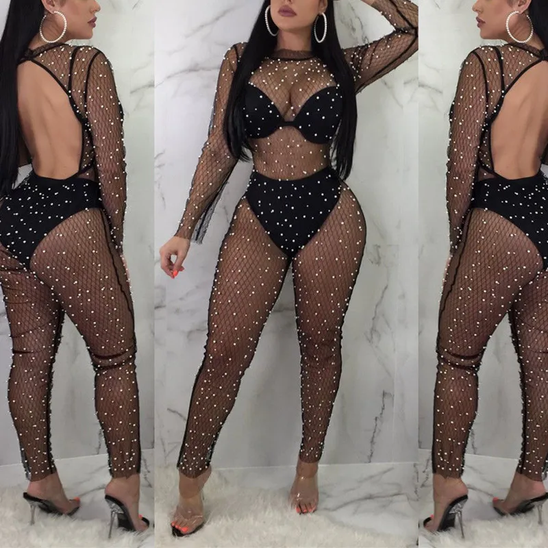 Elegant Sexy Jumpsuits Women Long Sleeve Solid Pearl Jumpsuit Loose Trousers Leg Pants Rompers Holiday Leotard Overalls
Elegant Sexy Jumpsuits Women Long Sleeve Solid Pearl Jumpsuit Loose Trousers Leg Pants Rompers Holiday Leotard Overalls