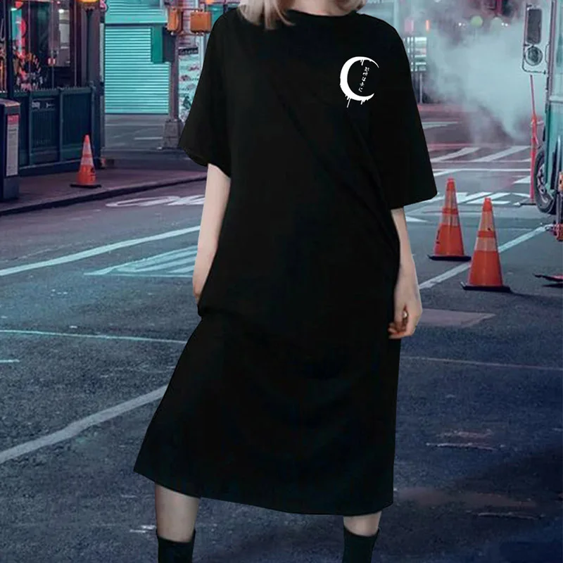 Women's Japan Harajuku Ulzzang Summer Dress Black Moon Print Gothic Dress 2019 Casual Femme Long Tee Shirt Kawaii Dresses
Women's Japan Harajuku Ulzzang Summer Dress Black Moon Print Gothic Dress 2019 Casual Femme Long Tee Shirt Kawaii Dresses
