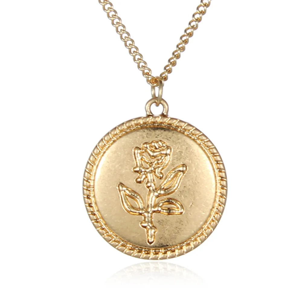 Fashion Women Simple Long Chain Coin Rose Flower Necklace Gothic Gold Alloy Round Pendant Necklace Party Jewelry Gifts
Fashion Women Simple Long Chain Coin Rose Flower Necklace Gothic Gold Alloy Round Pendant Necklace Party Jewelry Gifts