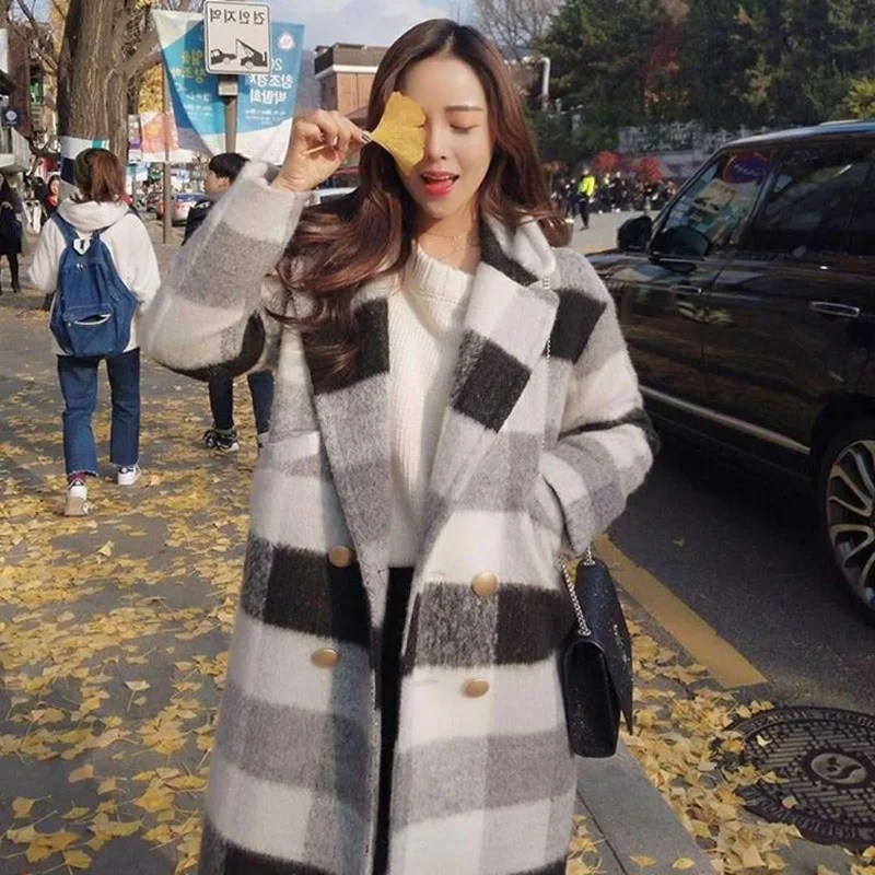 2019 Autumn Winter Elegant Fashion Long Wool Coat Women Black And White Plaid Wool Blend Coat And Jacket Solid Women Coats
2019 Autumn Winter Elegant Fashion Long Wool Coat Women Black And White Plaid Wool Blend Coat And Jacket Solid Women Coats