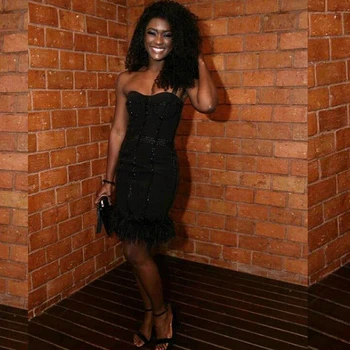 2018 Summer Sexy Women Balck Tassel Bandage Dress Sleeveless Beading Backless Strapless Solid Celebrity Knee-Length Vestidos
2018 Summer Sexy Women Balck Tassel Bandage Dress Sleeveless Beading Backless Strapless Solid Celebrity Knee-Length Vestidos