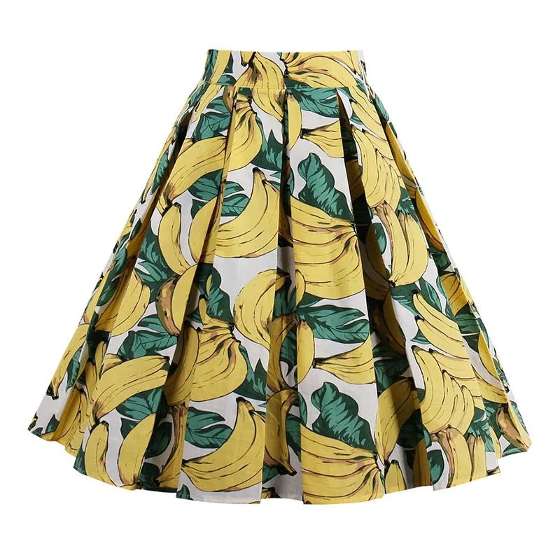 Kostlish Retro Print Flower Summer Skirts Womens 2017 High Waist Vintage Skirt Elegant A-Line Midi Women Skirt Plus Size XXL 22 (83)