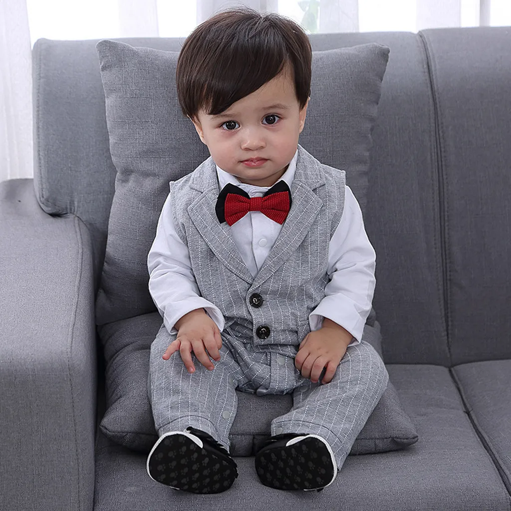 MUQGEW/костюм для маленьких мальчиков жилет с галстуком-бабочкой футболка штаны в