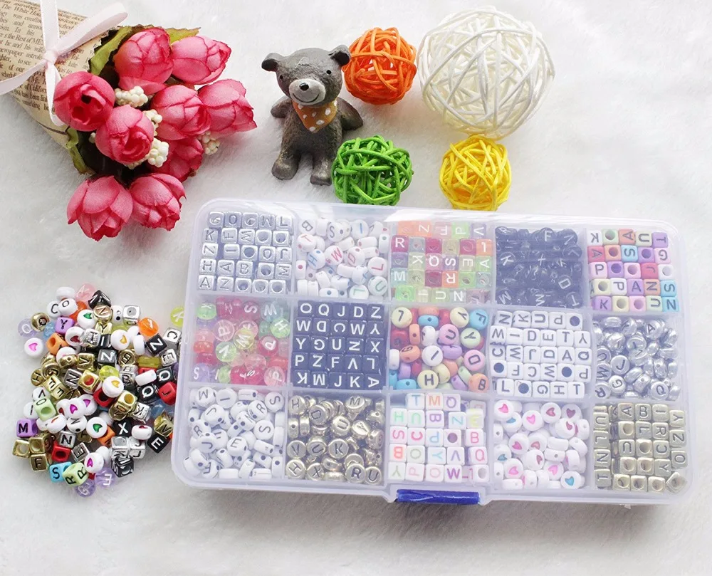 100pc kid DIY Number Alphabet Letter Beads Charms For Loom Rubber bracelet Bands