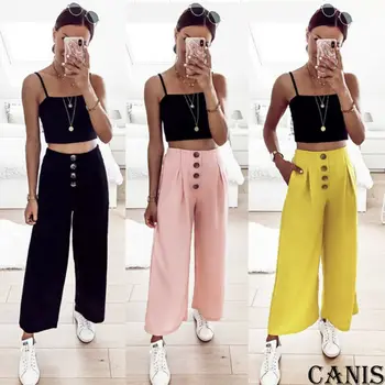 New 2019 Women Ladies Button Wide Leg Flared Pants High Waist Casual Palazzo Loose Trousers
New 2019 Women Ladies Button Wide Leg Flared Pants High Waist Casual Palazzo Loose Trousers