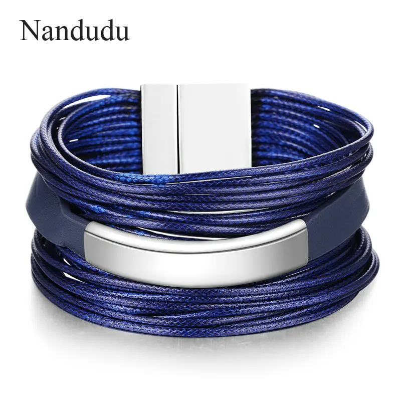 Nandudu HOT SELL Leather Wrap Bracelet for Women Fashion Stainless Steel Magnet Clasp Bangle Jewelry Accessories Gift B1143
Nandudu HOT SELL Leather Wrap Bracelet for Women Fashion Stainless Steel Magnet Clasp Bangle Jewelry Accessories Gift B1143