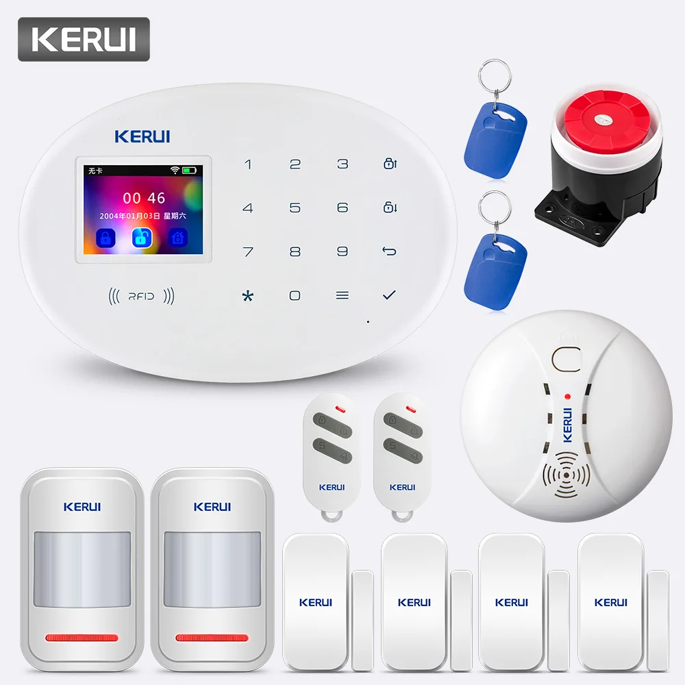 KERUI W20 Wireless GSM 850/900/1800/190 MHZ APP Control wifi Home Security Alarm System Alarm Kit with smoke detector