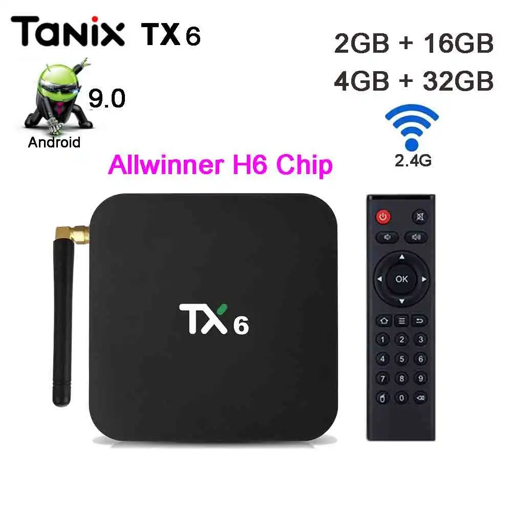 

New Tanix TX6 TV Box android 9.0 Allwinner H6 2GB/4GB RAM 16GB/32GB ROM 2.4GHz WiFi Support 4K H.265 Set top box TV Receiver