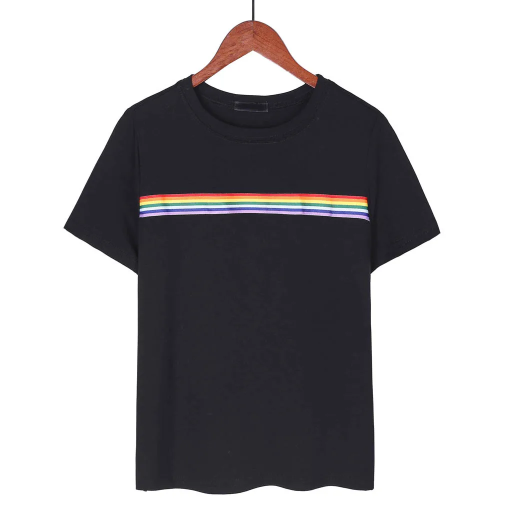 Women's T-shirt Rainbow Striprd Print Black Grya White Short Sleeve Round Neck Slim Casual Summer Female Girl Shirts Tees Camisa
Women's T-shirt Rainbow Striprd Print Black Grya White Short Sleeve Round Neck Slim Casual Summer Female Girl Shirts Tees Camisa