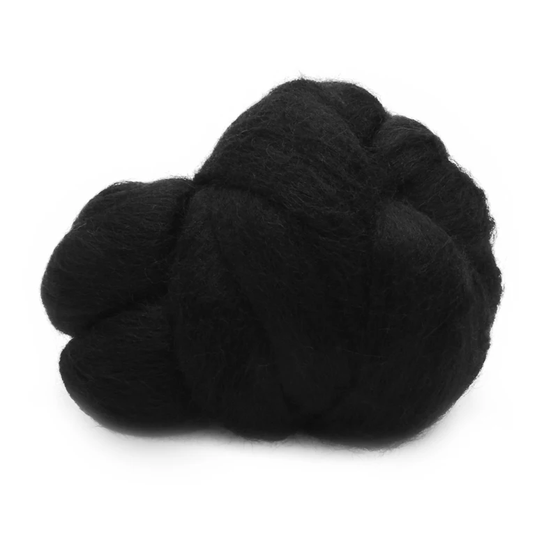 New Black Wool Fiber 50g Dyed Wool Tops Roving Felting Wool For Needle Felting Handmad DIY Sewing Crafts Doll Animal