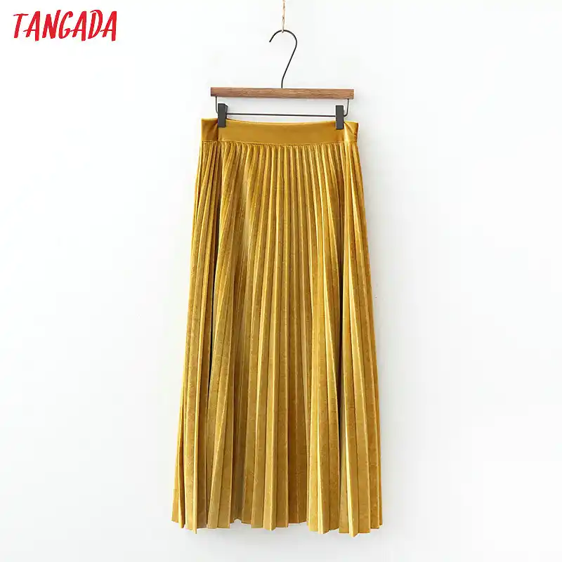 yellow velvet pleated skirt