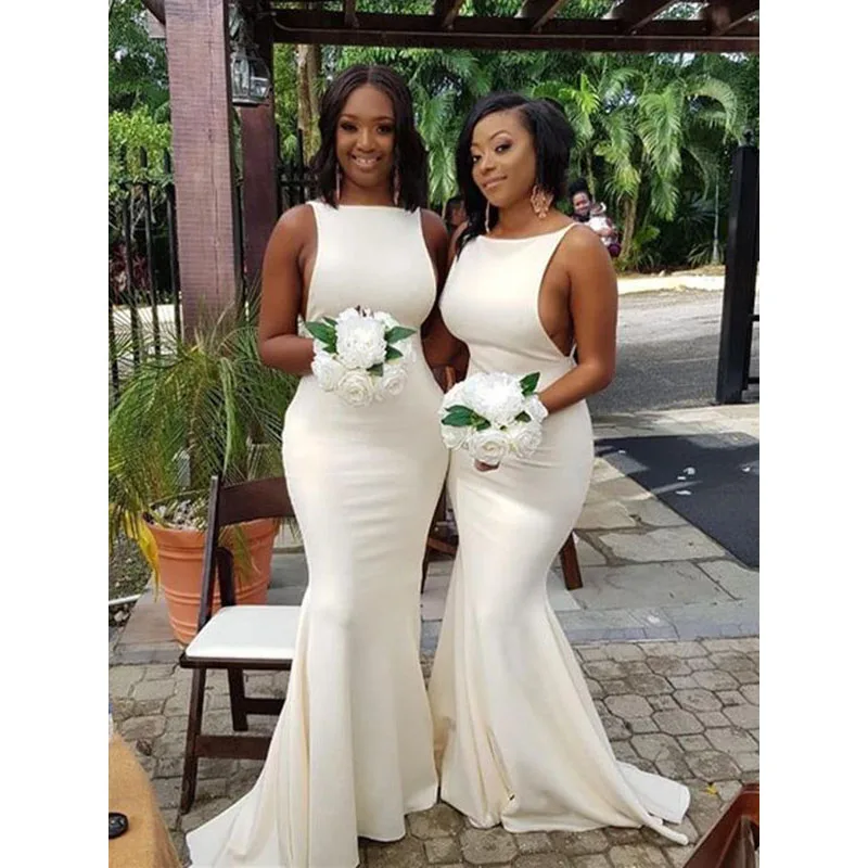 Open Back Long Mermaid Bridesmaid Dresses New Sleeveless Floor Length Simple Black Girl Formal Wedding Party Gowns
Open Back Long Mermaid Bridesmaid Dresses New Sleeveless Floor Length Simple Black Girl Formal Wedding Party Gowns