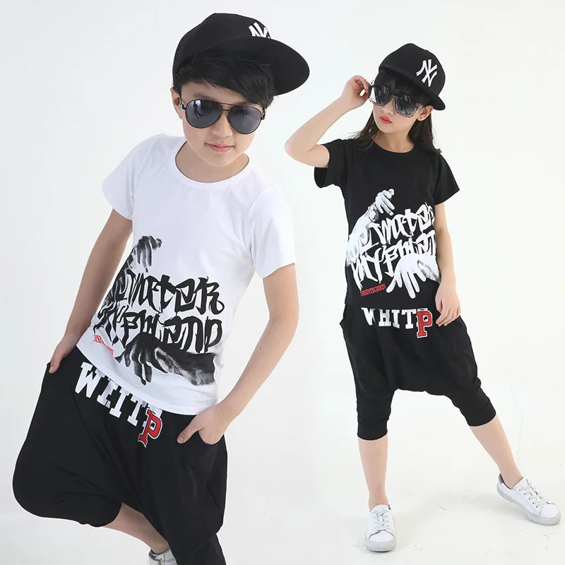 Children kid boy girl black white Short Sleeve hip hop hiphop Jazz costume T shirt top Harem Pants clothing
Children kid boy girl black white Short Sleeve hip hop hiphop Jazz costume T shirt top Harem Pants clothing