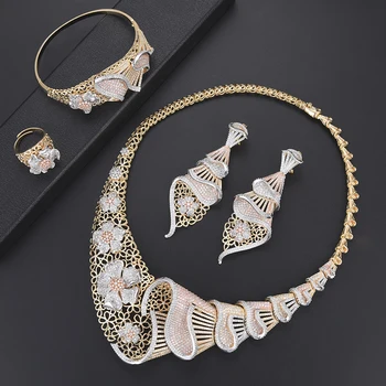 SisCathy Luxury Exaggerated Full CZ Flower Drop Statement Earrings Necklace Bracelet Ring Dubai Jewelry Sets For Women Wife Gift
SisCathy Luxury Exaggerated Full CZ Flower Drop Statement Earrings Necklace Bracelet Ring Dubai Jewelry Sets For Women Wife Gift