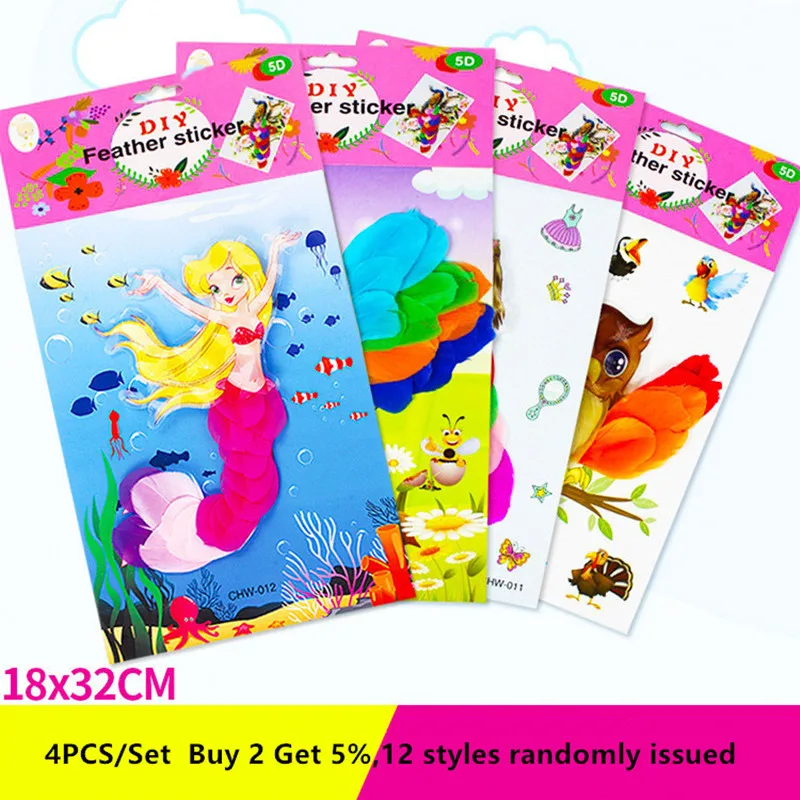 4PCS Feather sticker Painting Children DIY manual Hand-Making of Art 3D Sticker toys Kindergarten decoration Educational toys
4PCS Feather sticker Painting Children DIY manual Hand-Making of Art 3D Sticker toys Kindergarten decoration Educational toys
