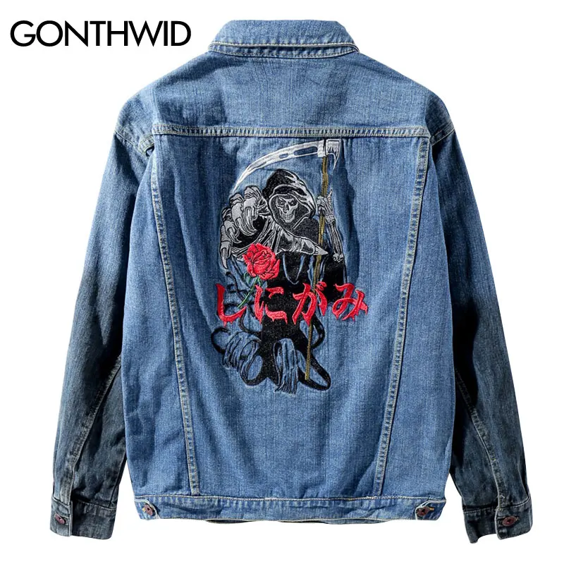 GONTHWID Embroidery Grim Reaper Rose Ripped Hole Destroyed Denim Jackets Sleeve Tie Dye Casual Jeans Jacket Coats Hip Hop Street
GONTHWID Embroidery Grim Reaper Rose Ripped Hole Destroyed Denim Jackets Sleeve Tie Dye Casual Jeans Jacket Coats Hip Hop Street