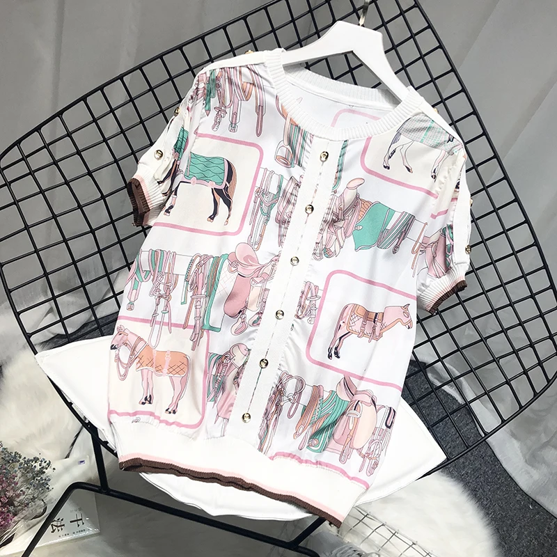 2019 Sweaters T-shirts Women Short Sleeve Print T-shirts Lady Loose Sweaters Short Sleeve Print Tops Summer Knitwear Tops
2019 Sweaters T-shirts Women Short Sleeve Print T-shirts Lady Loose Sweaters Short Sleeve Print Tops Summer Knitwear Tops