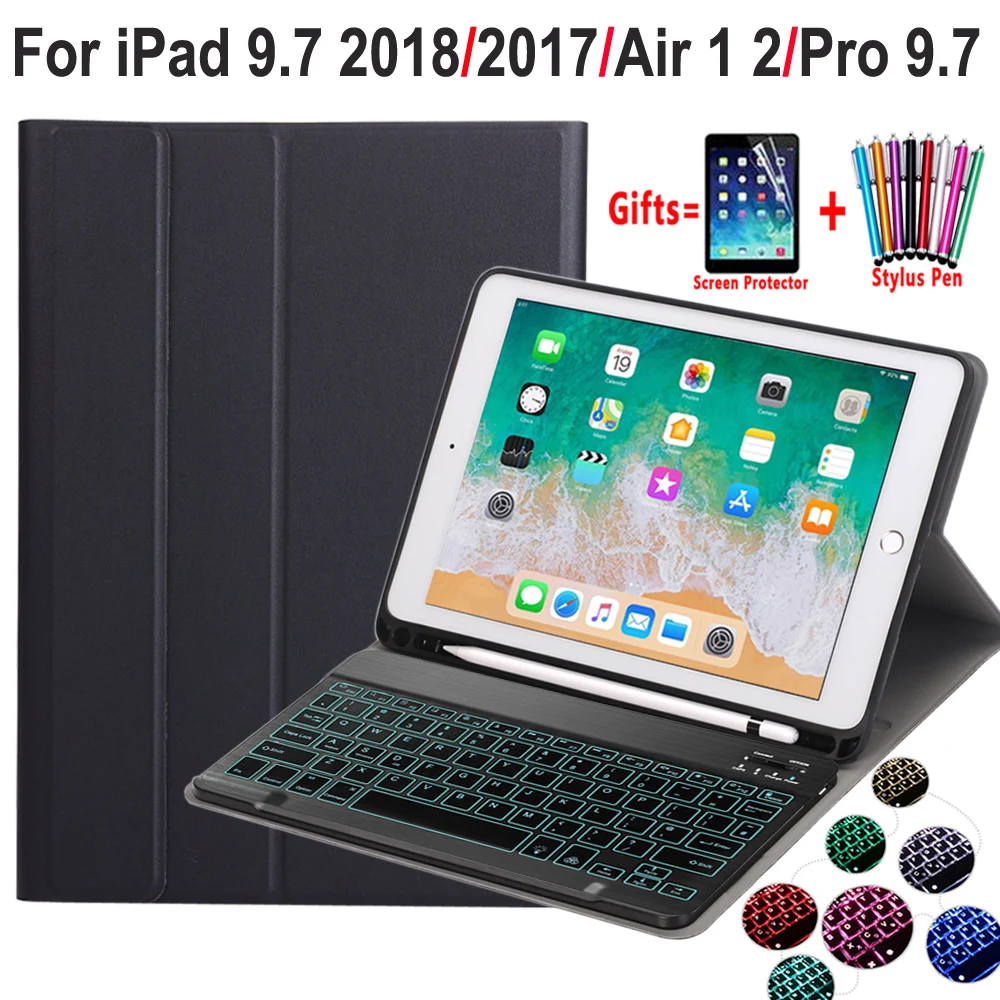 

Backlit Keyboard Case For Apple iPad 9.7 2018 6th Generation 2017 5th Air 1 2 Pro 9.7 A1822 A1823 A1893 A1954 With Pencil Holder