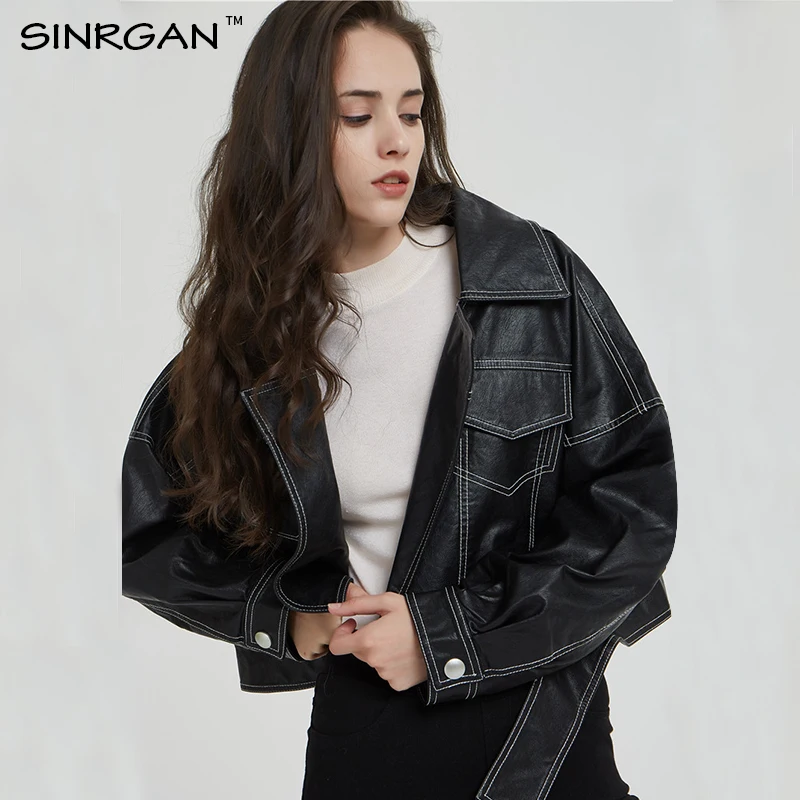 SINRGAN Women Short Demin Jacket High Street Button Outwear Black PU Leather Loose Large Size Outfit locomotive Leather clothing
SINRGAN Women Short Demin Jacket High Street Button Outwear Black PU Leather Loose Large Size Outfit locomotive Leather clothing
