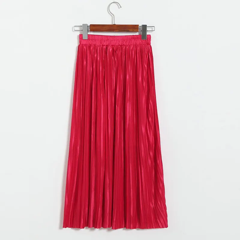 Lustrous pleated skirt metallic mid-length skirt for women of fall 2017 new Korean style joker long skirt (20)