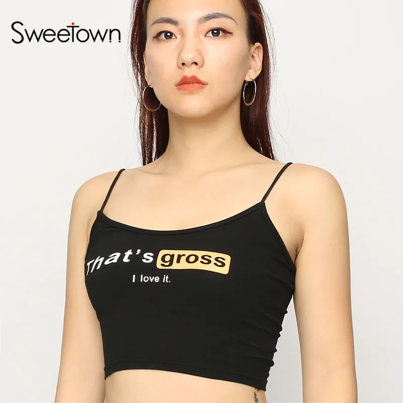 Sweetown Cropped Women Tops 2018 Sexy Top New Fashion Womens Camisole Letter Print Spaghetti Strap Contrast Color Crop Cami Top
Sweetown Cropped Women Tops 2018 Sexy Top New Fashion Womens Camisole Letter Print Spaghetti Strap Contrast Color Crop Cami Top