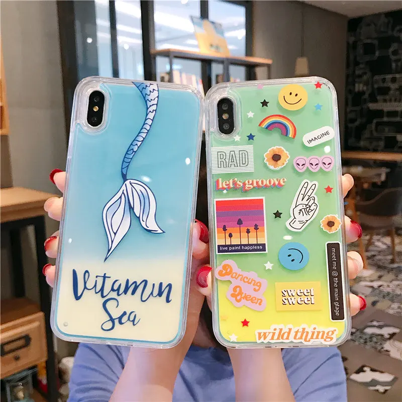 Светящийся чехол для телефона с песком и жидким iPhone XS Max XR X 8 7 6s Plus светящийся в
