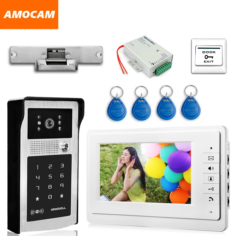 7" Video Door Phone Intercom Doorbell System Kits Aluminum Alloy camera ID Card+Exit+Electric Door Strike Lock video doorphone
7" Video Door Phone Intercom Doorbell System Kits Aluminum Alloy camera ID Card+Exit+Electric Door Strike Lock video doorphone