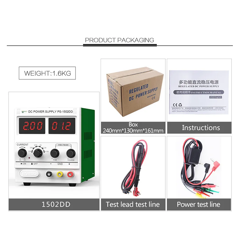 Adjustable DC Power Supply 0-2A 15V Digital Display Phone Repair Power Supply Continuous Conductive DC Regulator
Adjustable DC Power Supply 0-2A 15V Digital Display Phone Repair Power Supply Continuous Conductive DC Regulator