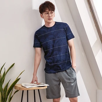 New Arrivals Plus Size M-3XL Summer Blue Print Tops & Gray Shorts for Men Pajama Sets Mens Two Piece Short Sleeve Sleepwear
New Arrivals Plus Size M-3XL Summer Blue Print Tops & Gray Shorts for Men Pajama Sets Mens Two Piece Short Sleeve Sleepwear