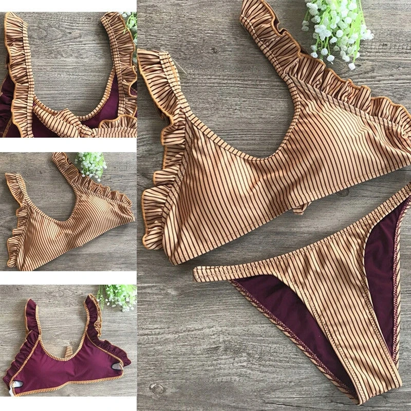 Women Bikini Sets Two Pieces Swimsuit girls' bikinis striped light brown lace up thong women biquinis bandage retro
Women Bikini Sets Two Pieces Swimsuit girls' bikinis striped light brown lace up thong women biquinis bandage retro