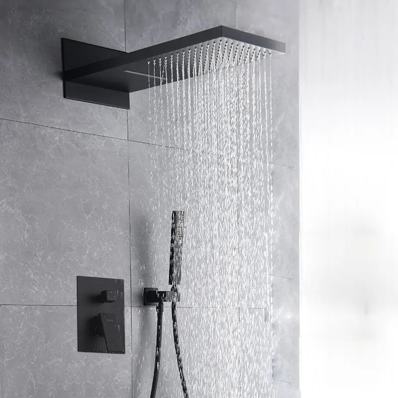 

shower European raindance waterfall shower faucet set equipped with hidden flower is aspersed into the wall type shower head