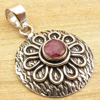 Image Inexpensive Christmas Gifts !!  Silver Plated RED RUBY Pendant 1 3 8 Inches