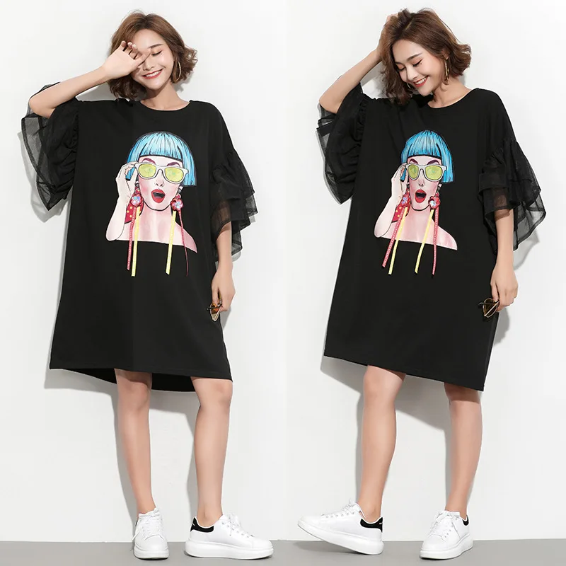 Women Casual Summer Dress Big Size Fat Female Ladies Pattern Sleeve Fashion Loose Designer T Shirt Mini Dress 2019 Clothes
Women Casual Summer Dress Big Size Fat Female Ladies Pattern Sleeve Fashion Loose Designer T Shirt Mini Dress 2019 Clothes