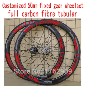 

New customized 700C 50mm tubular rims Track fixed gear bicycle 3K UD 12K full carbon fibre bike wheelsets aero spokes Free ship