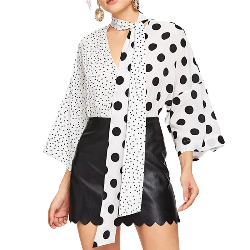 Womens Tops And Blouses Fashion Flare Sleeve Polka Dot Casual Shirt Female Ladies Clothing Sexy Strap V-neck Stitching Blusas FD
Womens Tops And Blouses Fashion Flare Sleeve Polka Dot Casual Shirt Female Ladies Clothing Sexy Strap V-neck Stitching Blusas FD