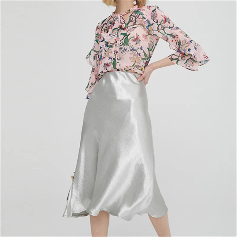 High Waist Fashion Simple Skirt Women Solid Color Polyester Casual Midi Elastic Waist Skirt Spring Autumn Fashion Silvery Skirts
High Waist Fashion Simple Skirt Women Solid Color Polyester Casual Midi Elastic Waist Skirt Spring Autumn Fashion Silvery Skirts