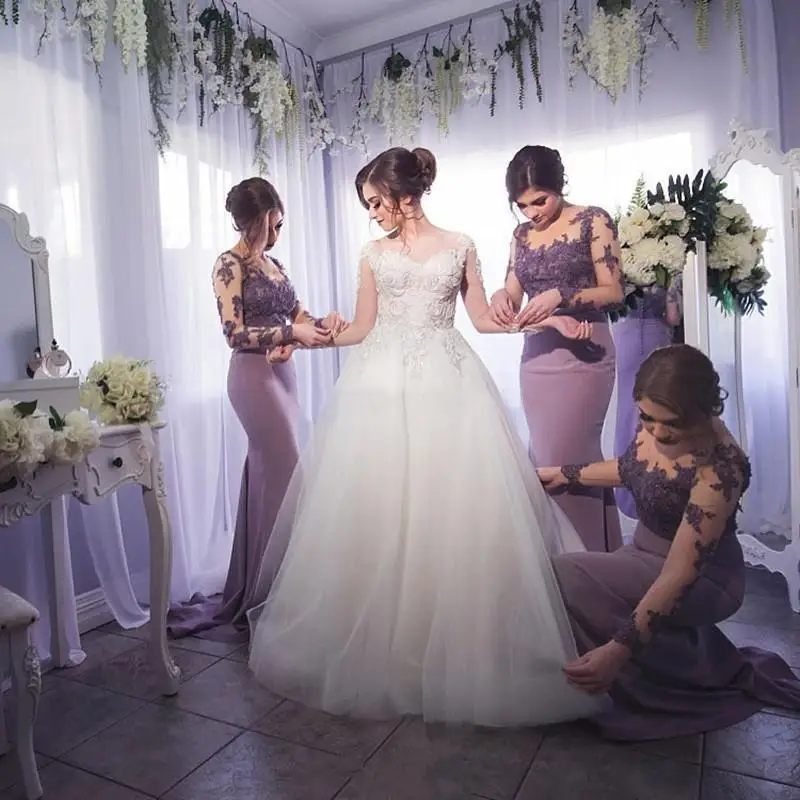 Lilac Bridesmaid Dresses Long Sleeves Floor Length Illusion Neck Mermaid Bridesmaid Dresses Long Vestido Dama De Honor
Lilac Bridesmaid Dresses Long Sleeves Floor Length Illusion Neck Mermaid Bridesmaid Dresses Long Vestido Dama De Honor
