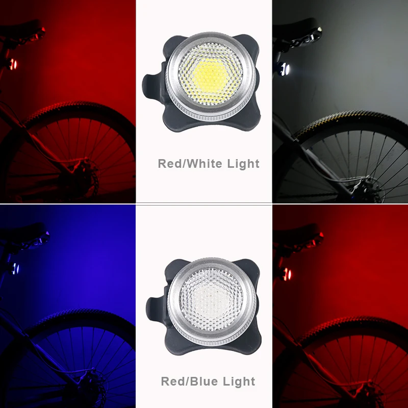 Bicycle Rear Light Dual Double Colors in 1 Lamp USB Rechargeable COB LED Bike Tail Safety Warning Lantern Red White or Red Blue
Bicycle Rear Light Dual Double Colors in 1 Lamp USB Rechargeable COB LED Bike Tail Safety Warning Lantern Red White or Red Blue